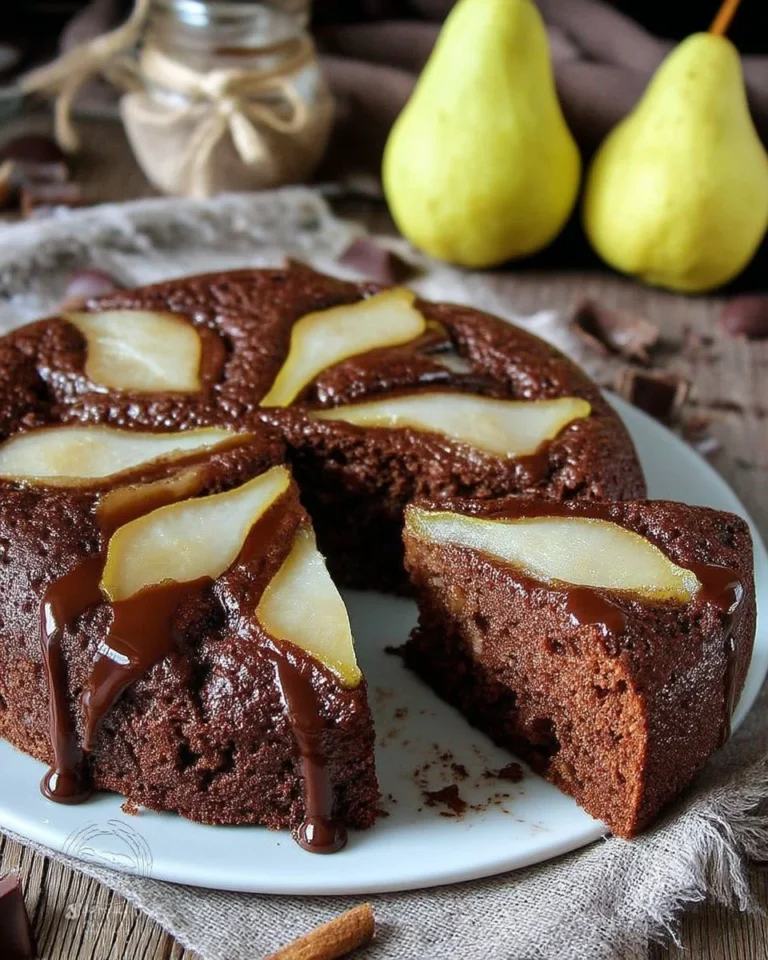 Gâteau aux poires et chocolat fondant avec une texture moelleuse