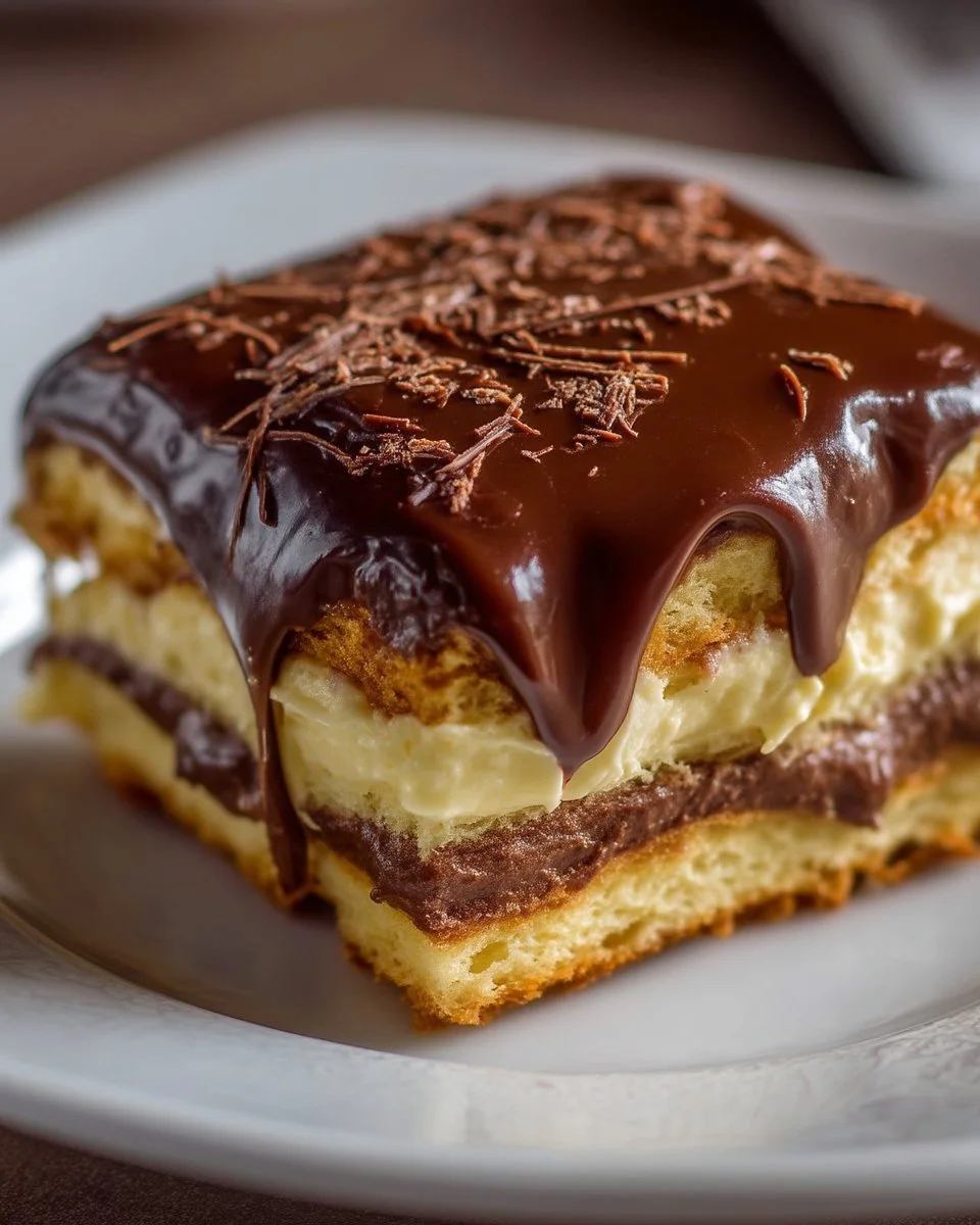 Gâteau Boston moelleux avec crème sur le dessus