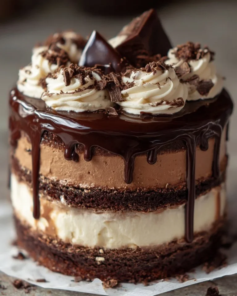 Gâteau chocolat vanille en version layer cake avec une décoration élégante.