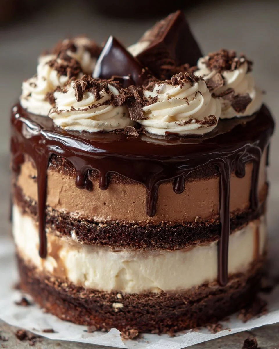 Gâteau chocolat vanille en version layer cake avec une décoration élégante.