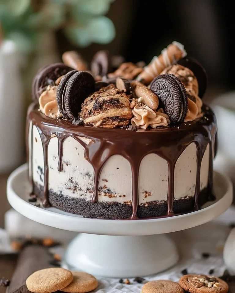 Gâteau chocolat drip décoré avec des biscuits savoureux