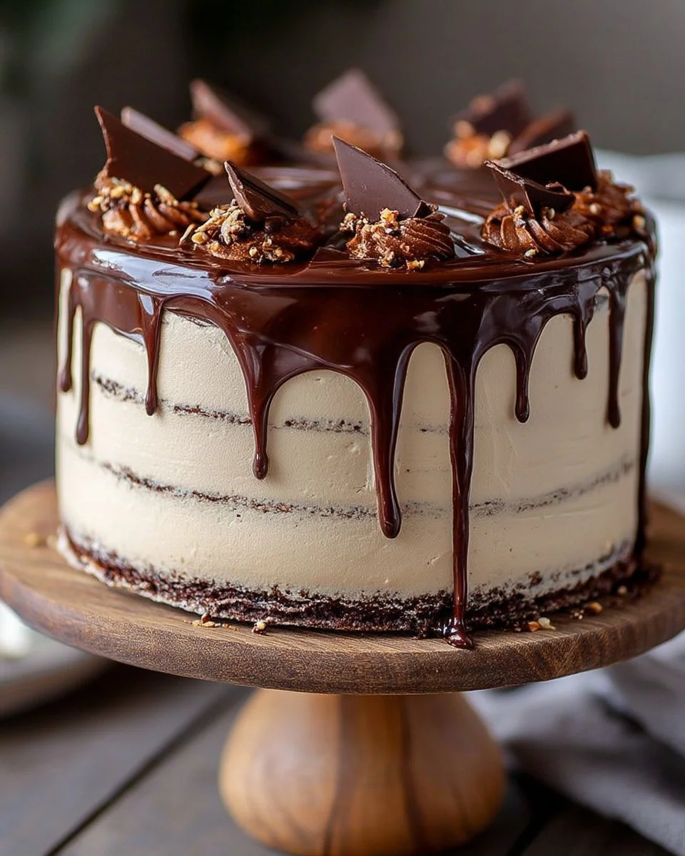 Gâteau au chocolat en couches avec ganache coulante sur le dessus