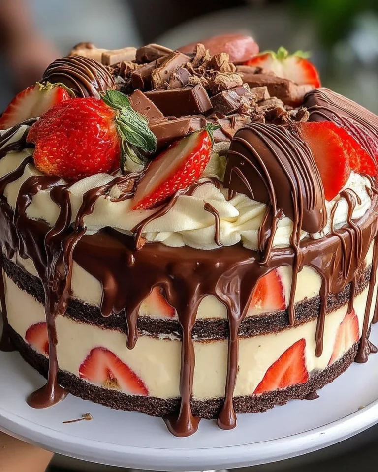 Gâteau Glacé Chocolat, Vanille et Fraises, un dessert glacé savoureux et beau.
