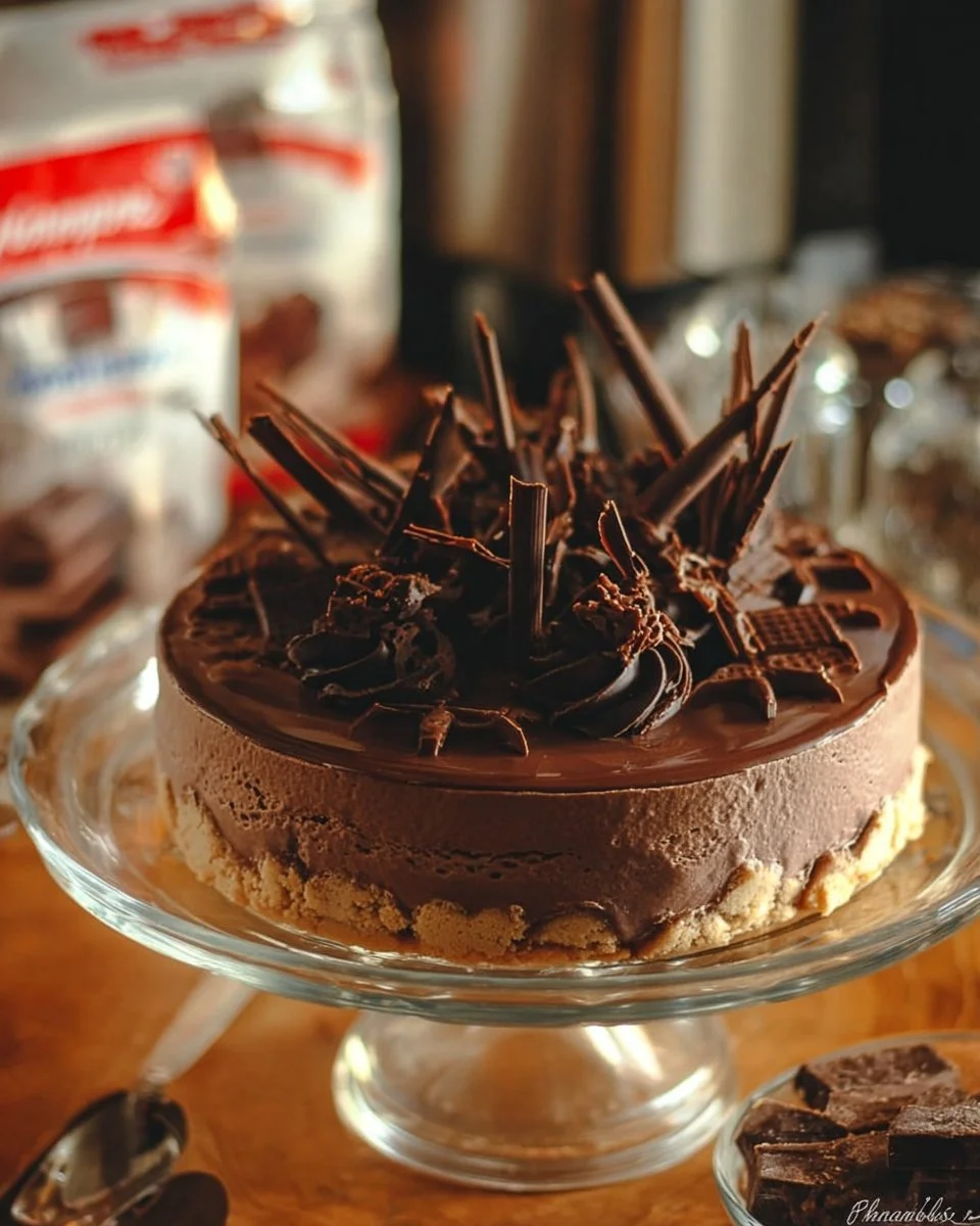 Gâteau mousse au chocolat et pâte à tartiner, dessert délicieux et crémeux.