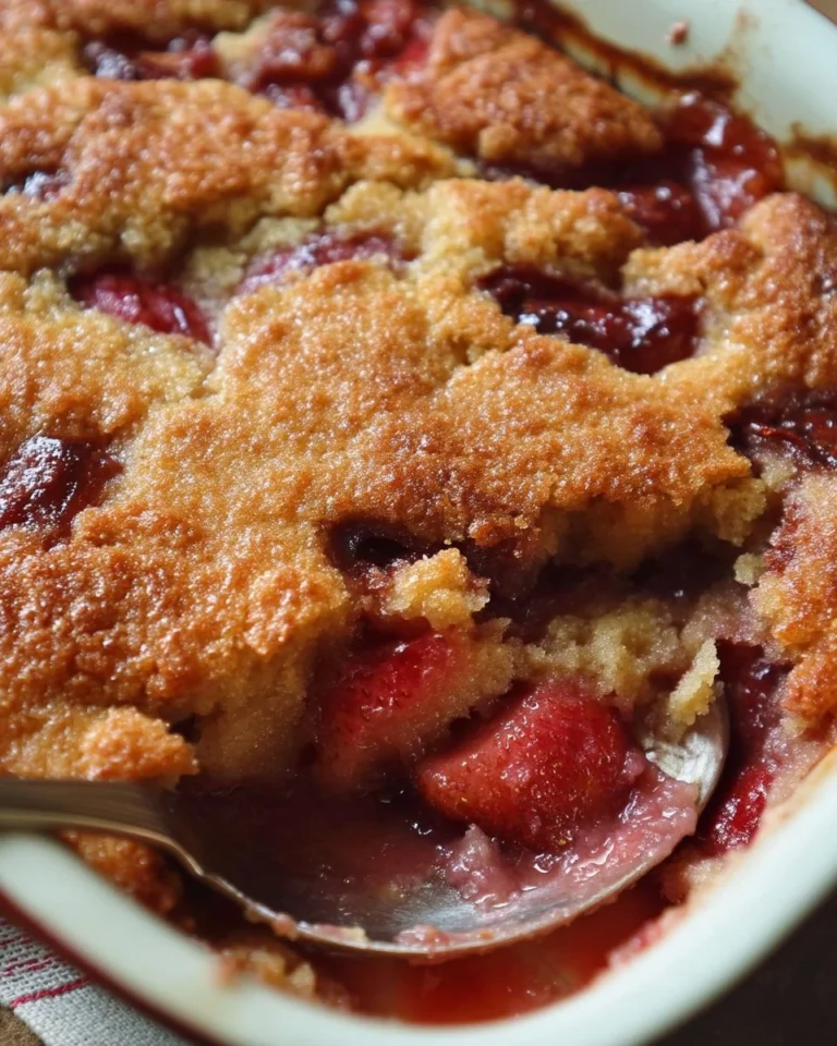 Gâteau Pudding aux Fraises et à la Rhubarbe sur une table élégante