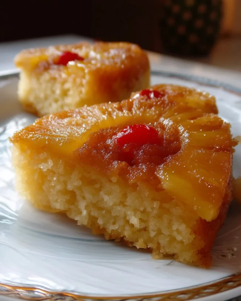 Gâteau renversé à l'ananas avec un joli caramel doré sur le dessus