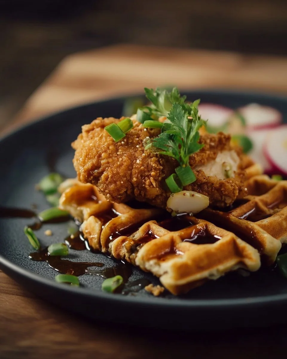Gaufres poulet croustillant avec du sirop d'érable