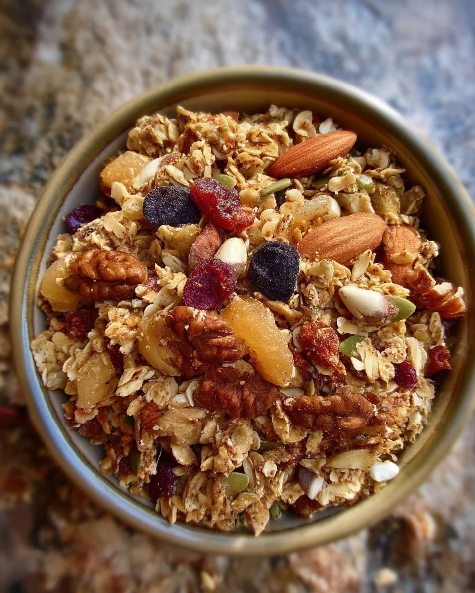 Granola maison aux fruits, noix et érable, délicieux et sain