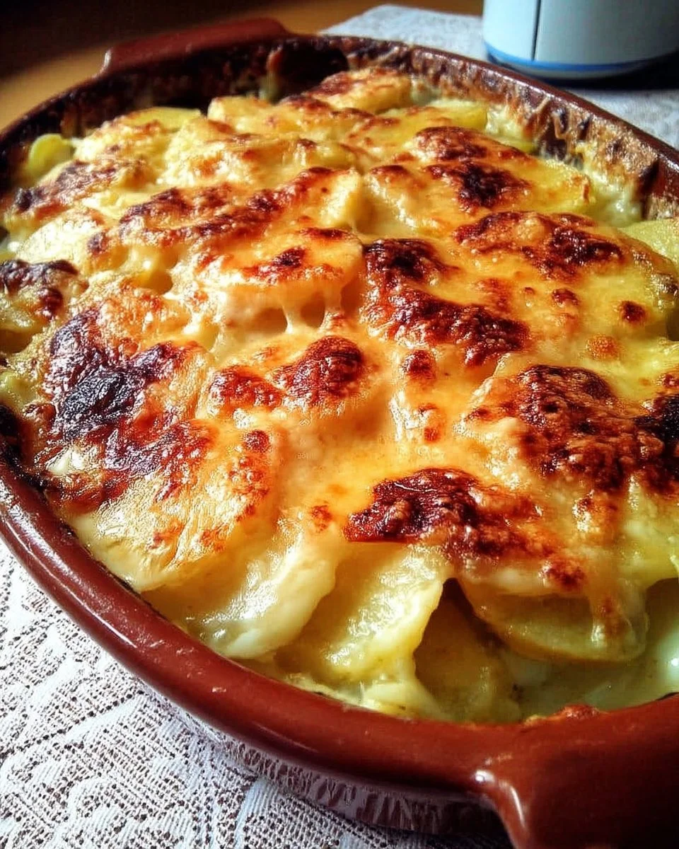 Gratin dauphinois traditionnel savoureux à base de pommes de terre et crème
