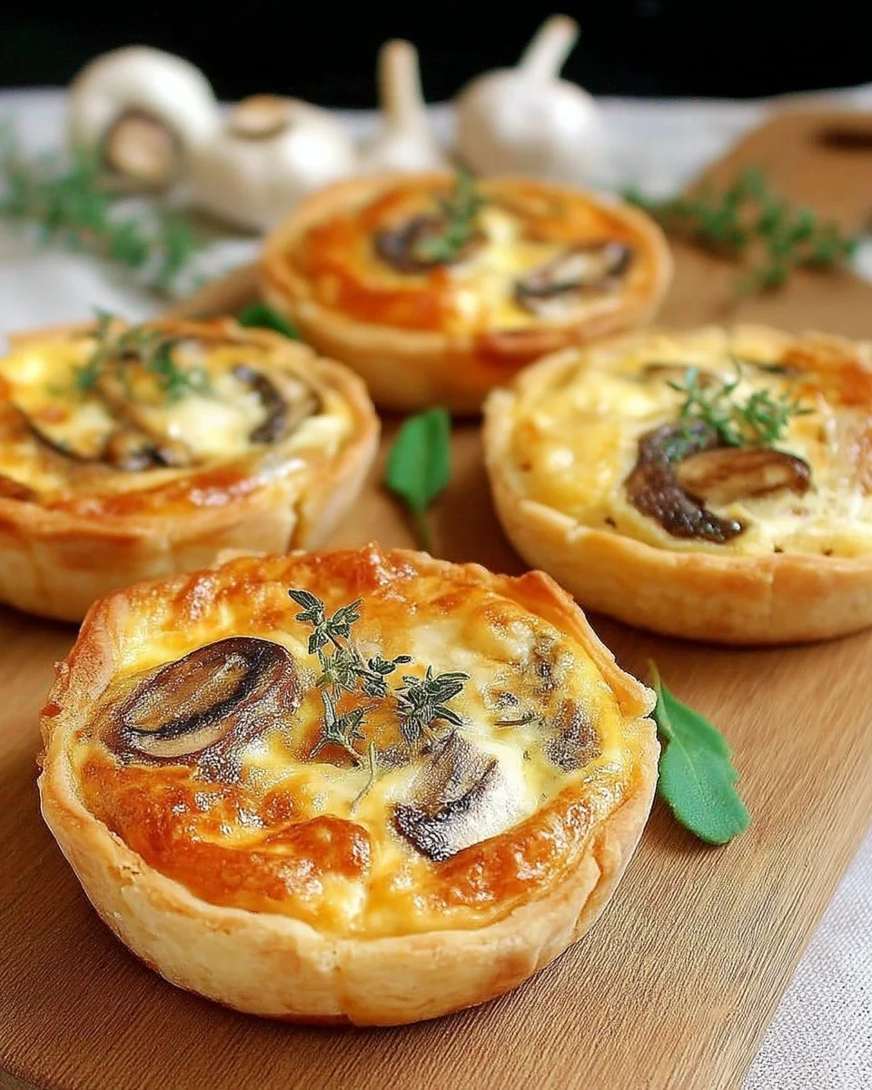 Mini quiches aux champignons et fromage, savoureuses et faciles à préparer.