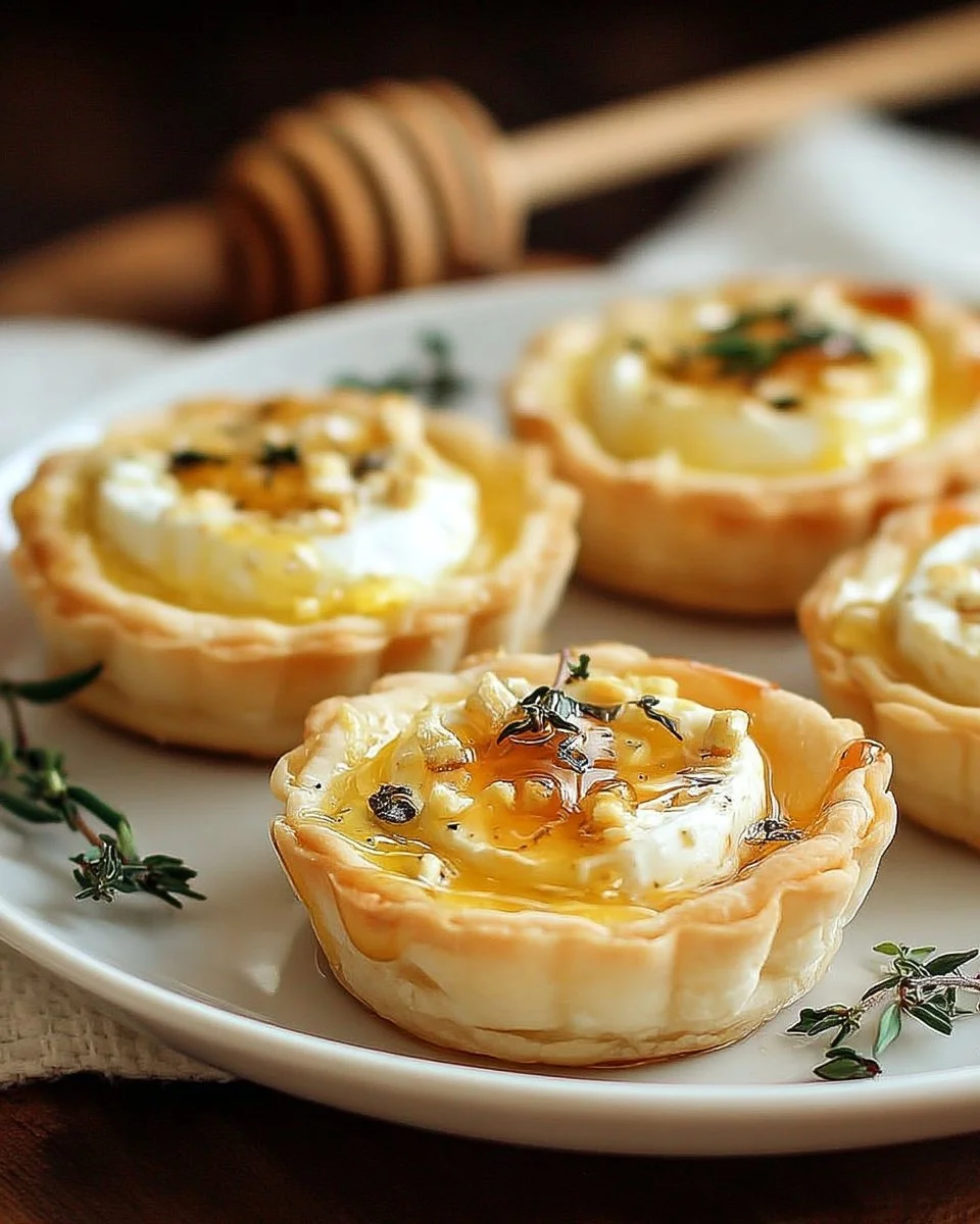 Mini tartelettes au fromage de chèvre et au miel prêtes à être servies
