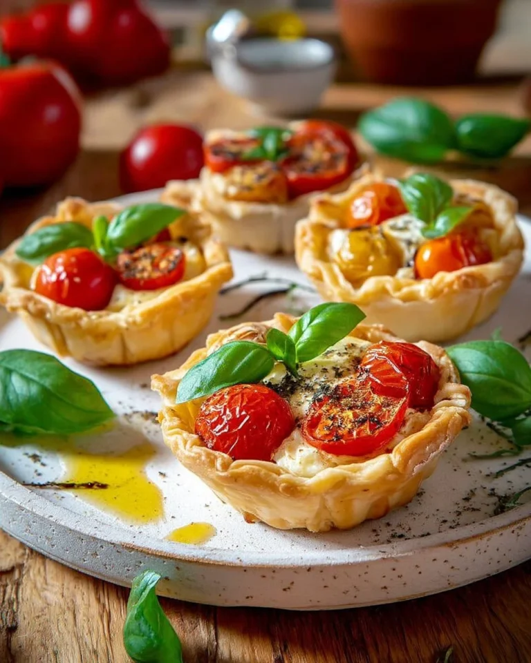 Mini tartelettes tomate mozzarella et basilic prêtes à être dégustées