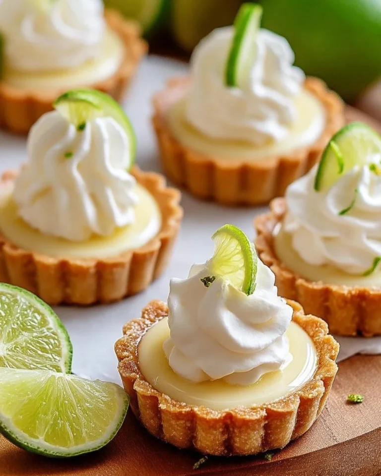 Mini tartes au citron vert avec crème fouettée, un dessert frais et délicieux.