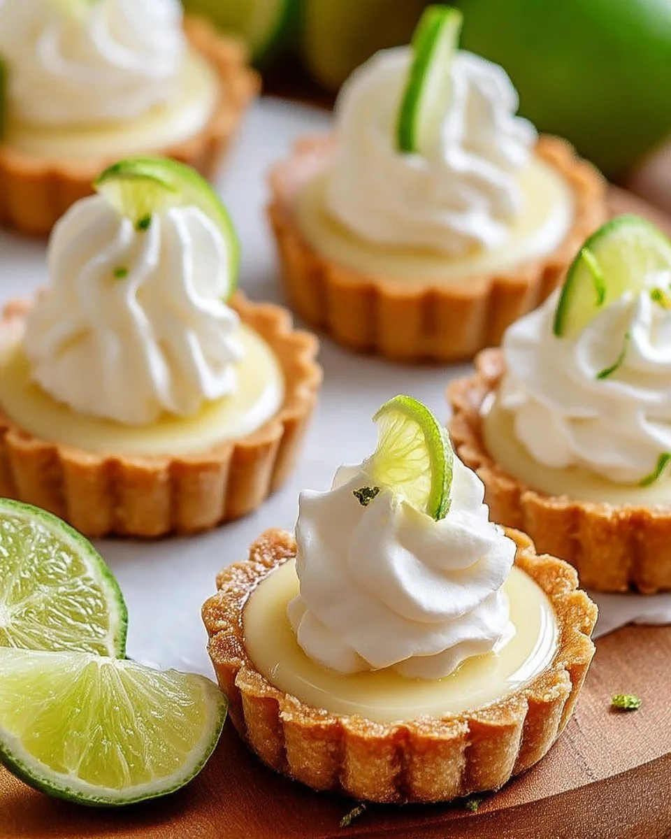Mini tartes au citron vert avec crème fouettée, un dessert frais et délicieux.