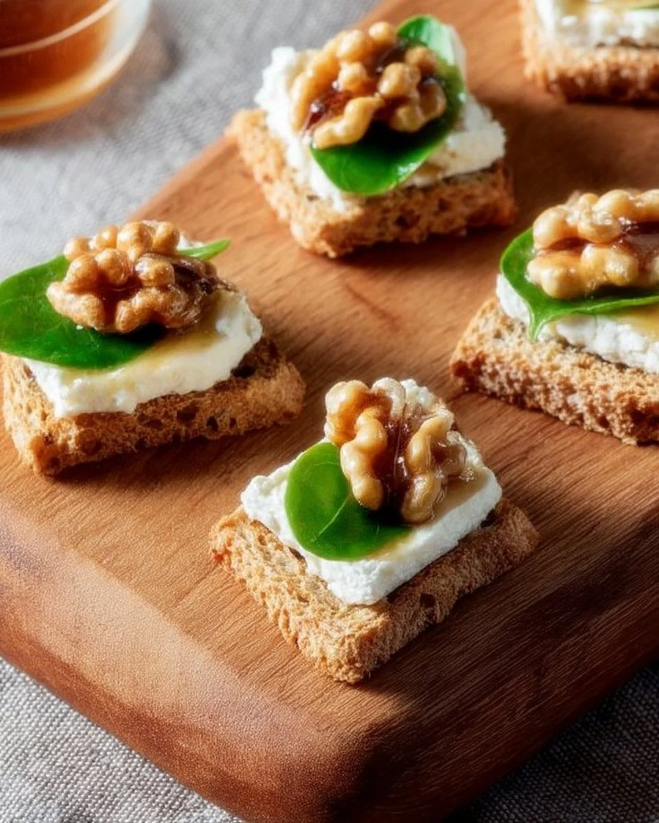 Mini toasts garnis de fromage de chèvre, miel et noix