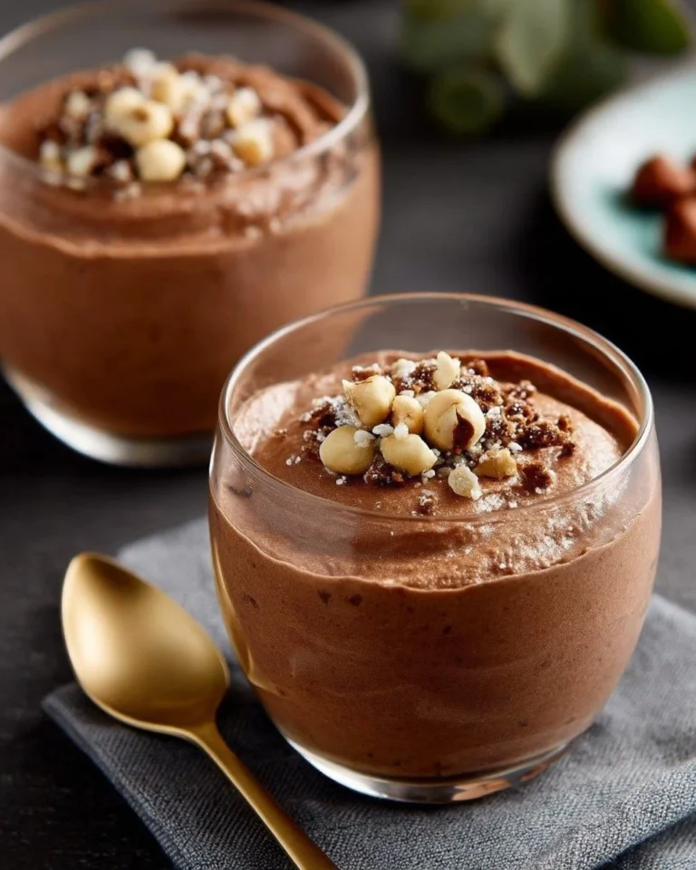 Mousse au chocolat de Pâques avec noisettes et éclats gourmands décorée de chocolat fondu