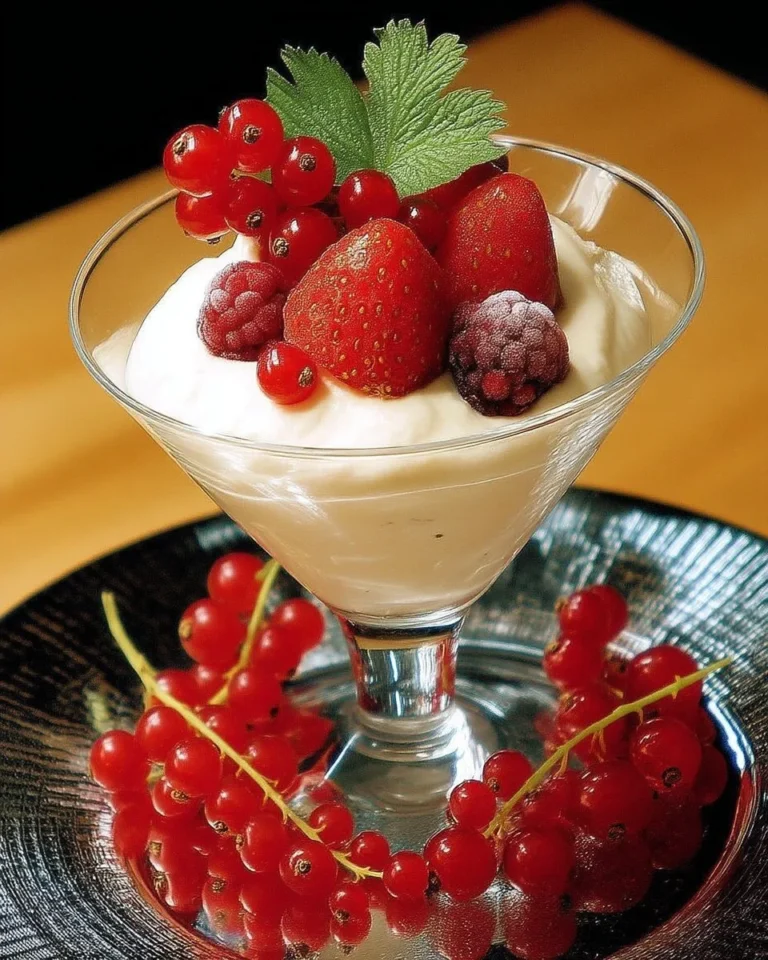 Mousse légère aux fruits rouges et crème vanillée dans un verre élégant
