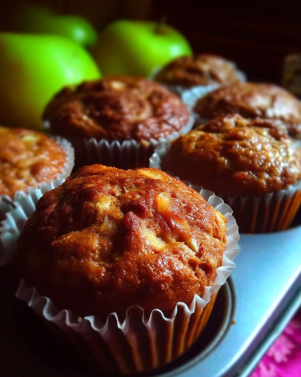 Recette de muffins aux pommes et à la mélasse sur une table en bois