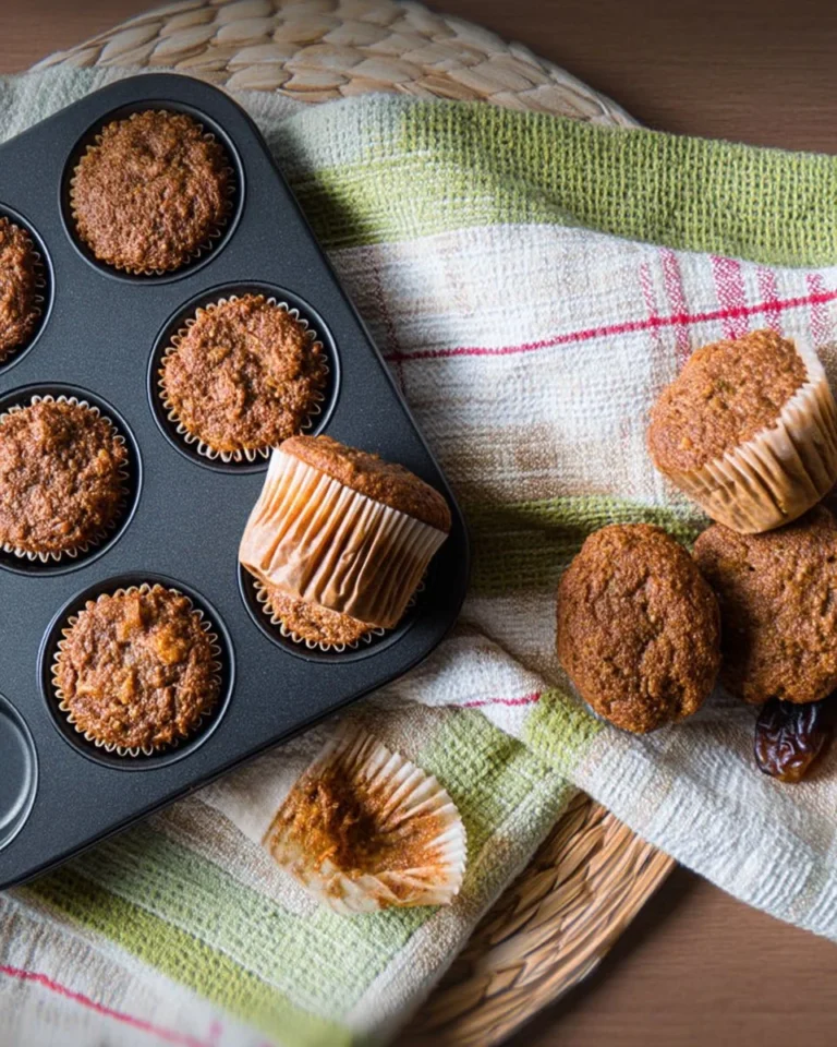 Muffins aux sons de blé, bananes, dattes et noix, une délicieuse collation saine.