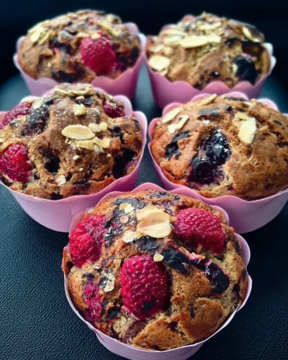Muffins moelleux garnis de petits fruits variés et colorés