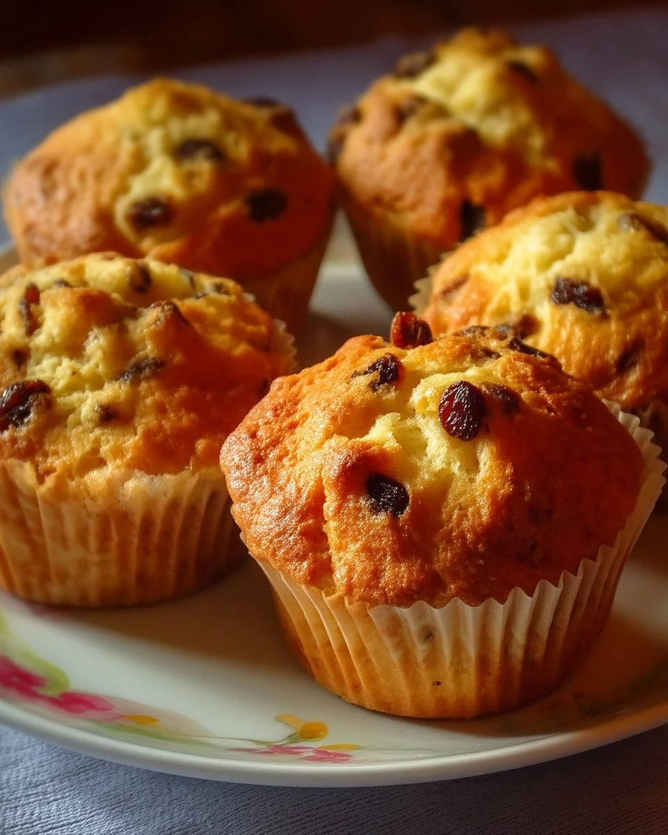Muffins moelleux à l'ananas et raisins sur une table