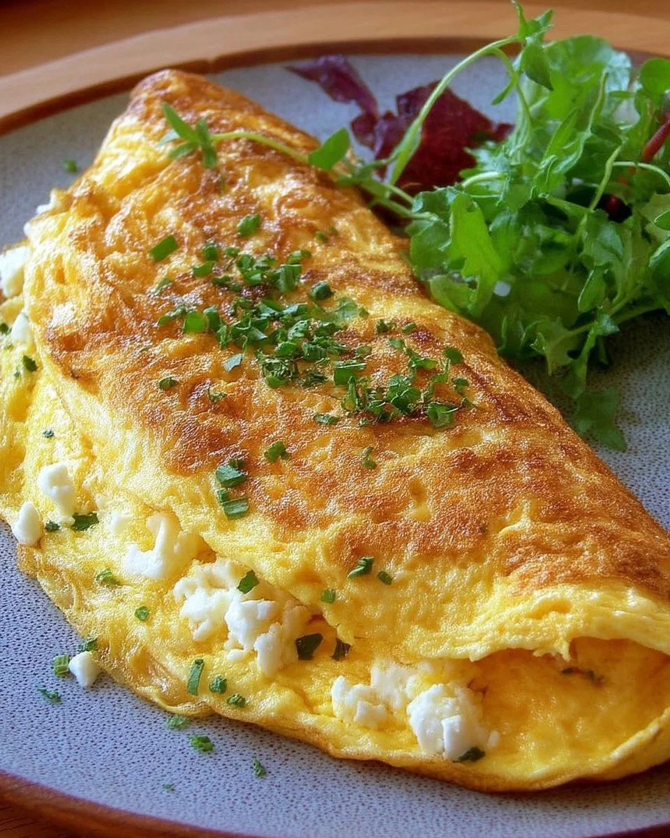 Omelette au fromage de chèvre, un plat français savoureux et aromatique.
