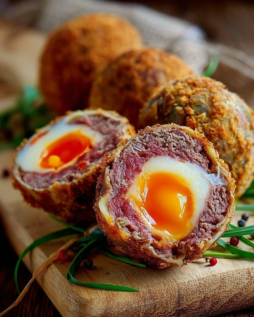 Oufs écossais savoureux servis en plat traditionnel