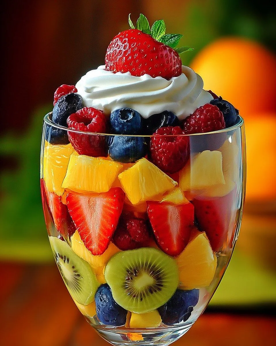 Parfait de fruits frais avec crème fouettée sur un plat élégant