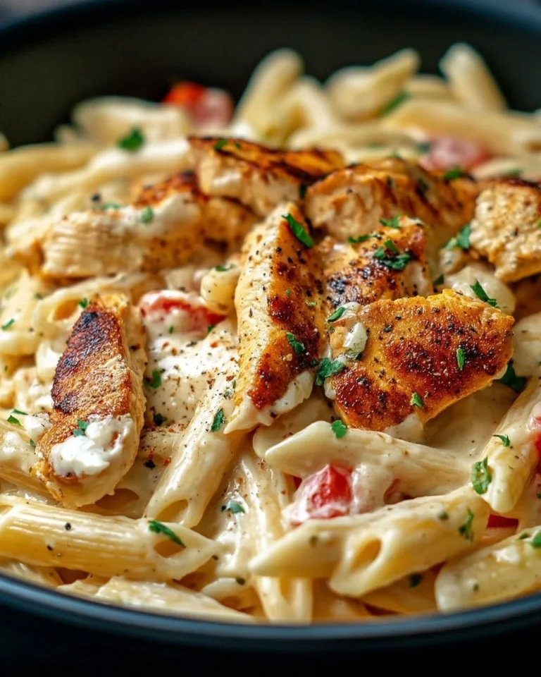 Pâtes crémeuses au poulet cajun garnies d'herbes fraîches.