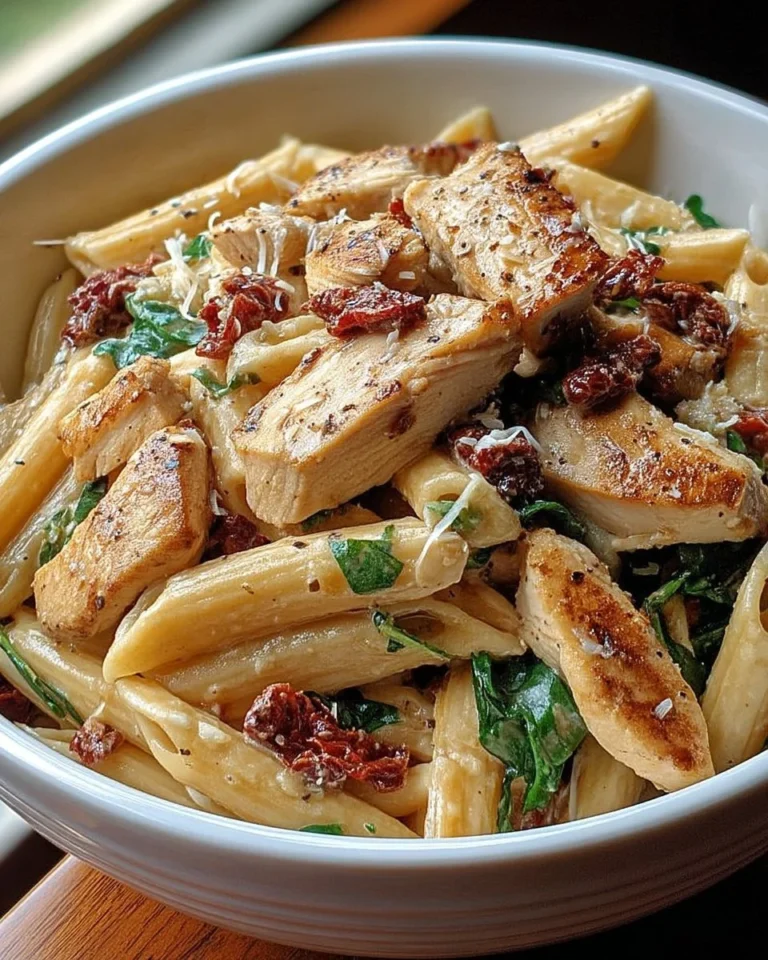 Pâtes crémeuses au poulet et tomates séchées, plat savoureux