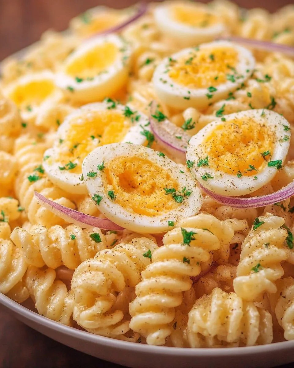Assiette de Pâtes Mimosa délicieuses garnies de sauce et d'herbes fraîches.
