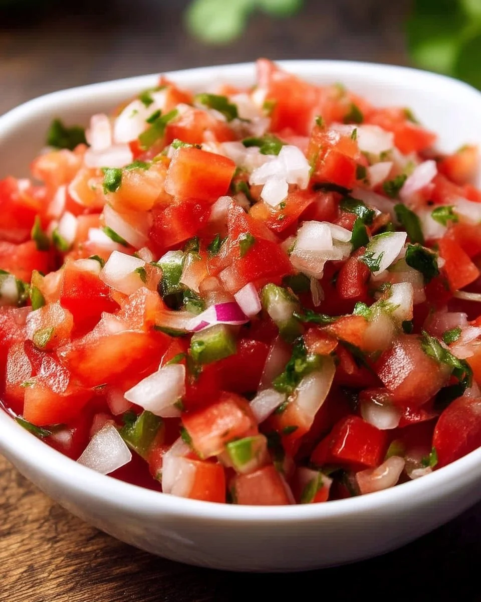 Bol de Pico de Gallo frais avec tomates, oignons, et coriandre