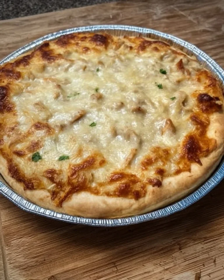 Pizza Pâté au Poulet garnie de poulet tendre et d'ingrédients frais