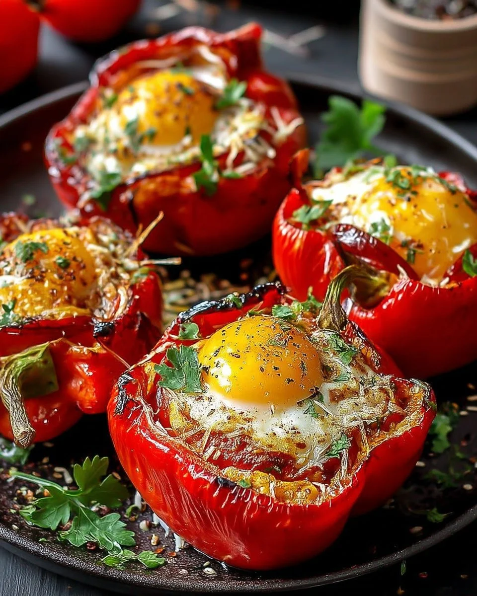 Poivrons farcis aux œufs au four, un plat savoureux et coloré
