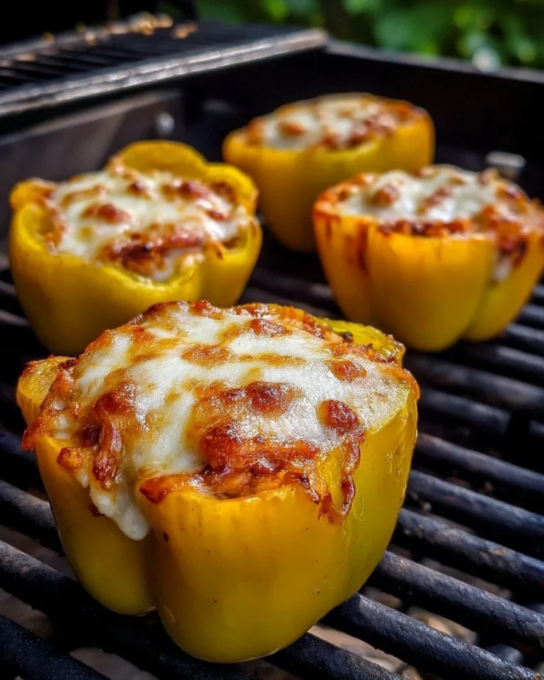 Poivrons farcis gratinés au barbecue, plat savoureux et coloré prêt à déguster.