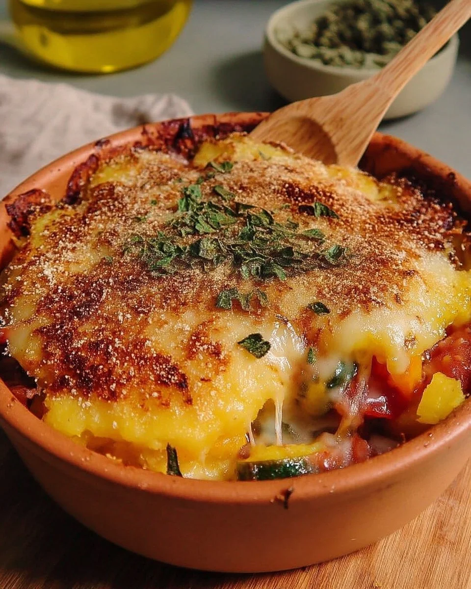 Plat de Polenta Gratinée à l'Italienne dorée et fondante