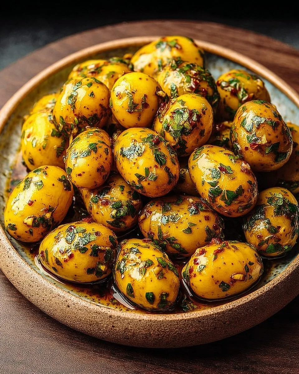 Pommes de terre grenailles à l'ail et aux herbes, recette savoureuse et facile.