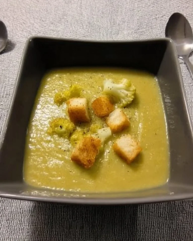 Bol de potage de brocoli et chou-fleur bien chaud avec garniture