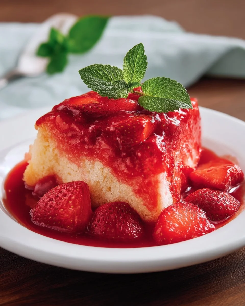 Une portion de pouding aux fraises servie dans un bol.