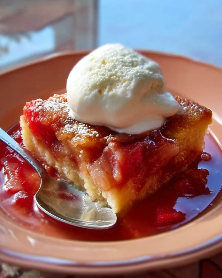 Pouding aux rhubarbes avec sirop d'érable et fraises fraîches