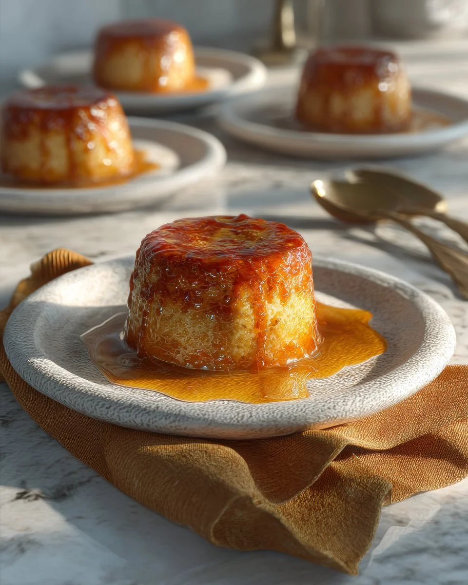 Pouding chômeur à l’érable végétalien garni de sirop d’érable et noix