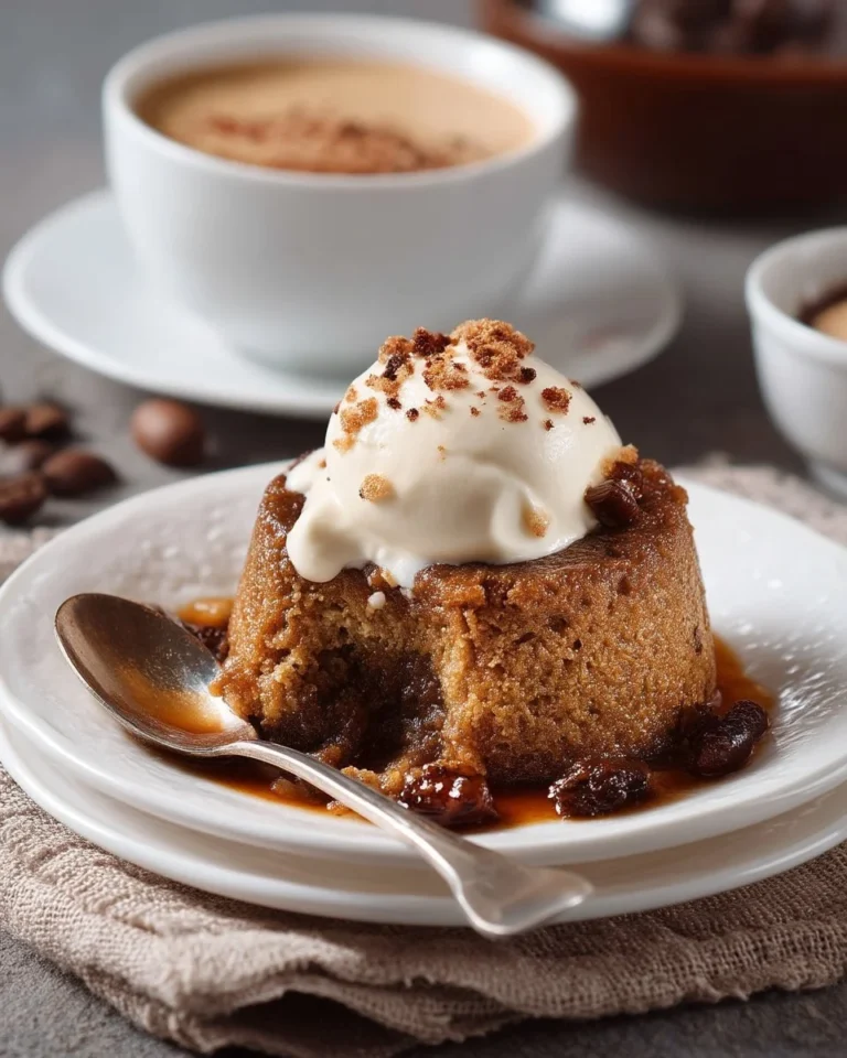 Pouding chômeur au café dans un plat, dessert traditionnel québécois