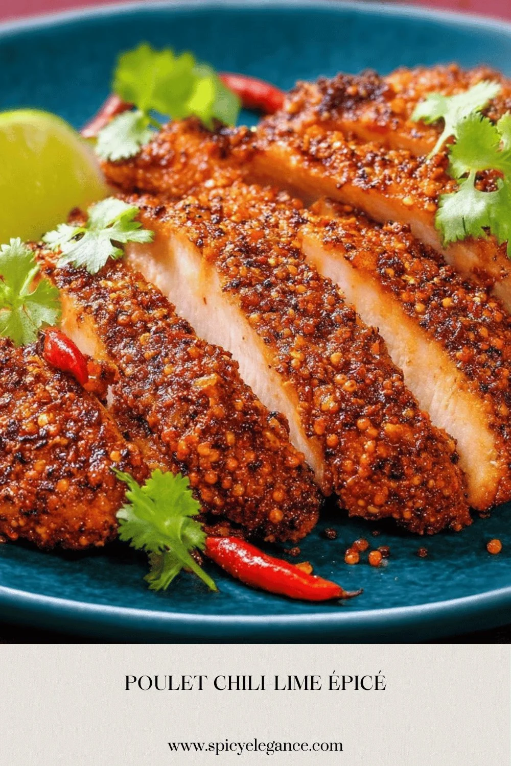 Poulet chili-lime épicé servi avec garnitures colorées et fraîches