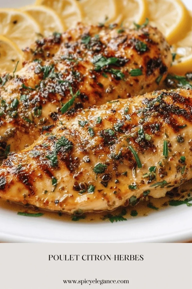 Poulet Citron-Herbes savoureux avec des herbes fraîches et du citron