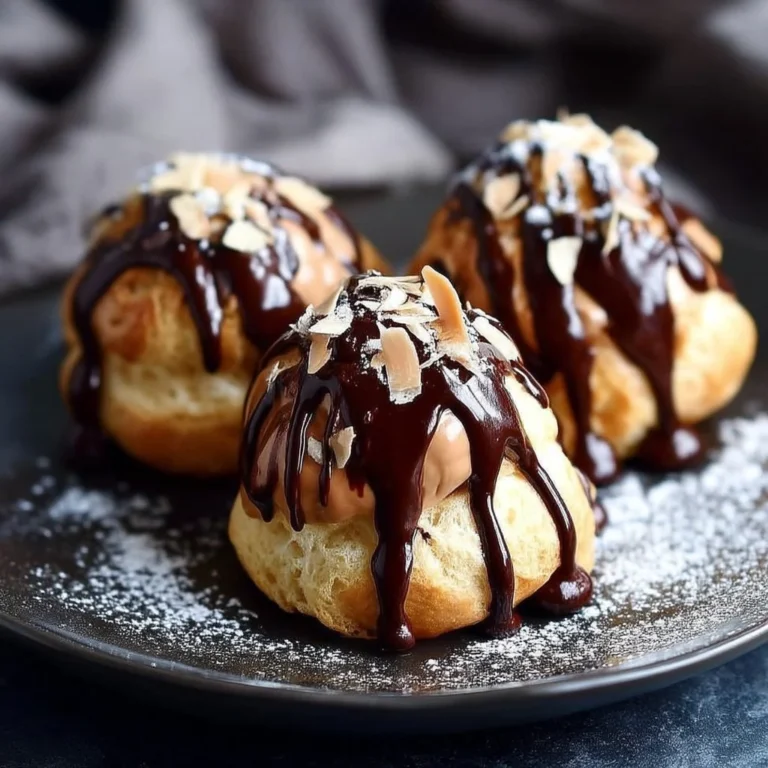 Profiteroles au chocolat intense, dessert gourmet français sur assiette.