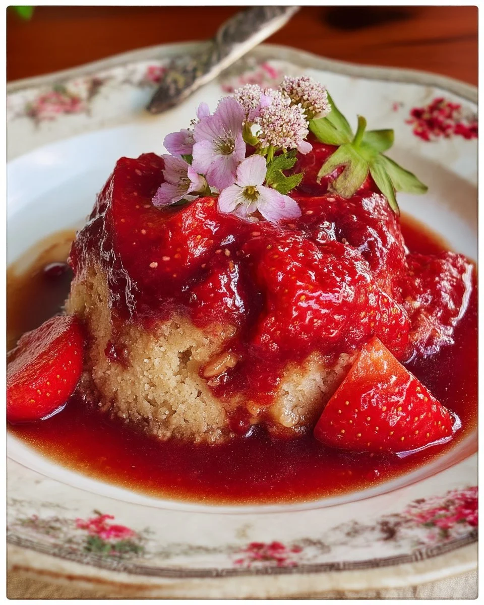 Pudding aux fraises et sirop d'érable dans un joli bol