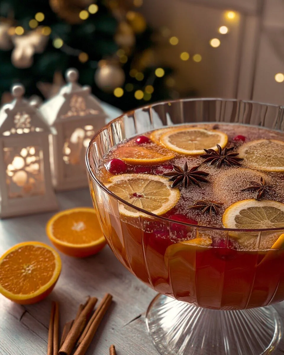 Recette de punch orange-épices avec fruits et épices aromatiques.