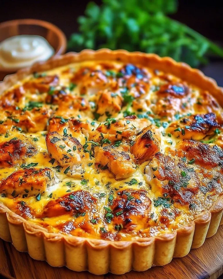 Quiche au poulet mariné et fromage fondu, plat savoureux et réconfortant
