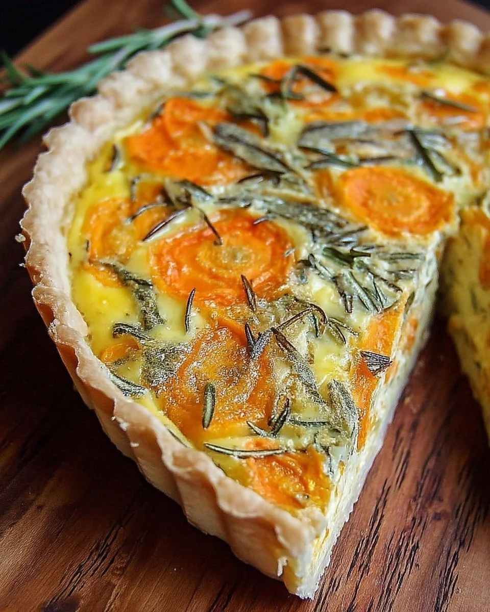 Quiche aux carottes et romarin doré, un plat savoureux et coloré.