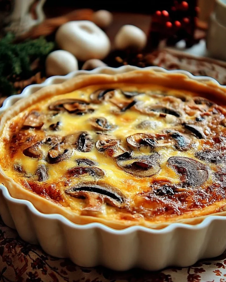 Quiche aux champignons et fromage gratiné, un plat savoureux et crémeux